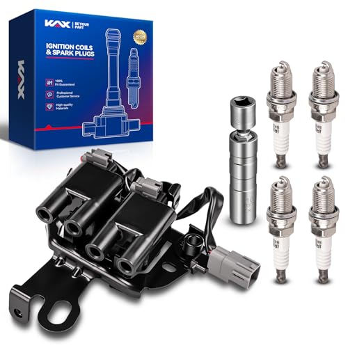Image of KAX Ignition Coils & Spark Plugs Set Fit for Hy Elantra 2003-2006 | (w /tool) Spectra 2005-2009, Tucson 2005-2009 2.0L, Spectra5 2005-2009, Sportage 2005-2007 2.0L, Tiburon 2003-2008 2.0L UF419