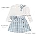Toddler Girl Plaid Outfits Fall Winter Dress Knit Ribbed Bow Sweatshirt Tops and Button Fashion Skirts Set（Blue White+Plaid,6Y