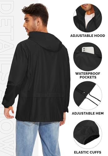Zando Rain Jacket Mens Waterproof wtih Hood Lightweight Rain Coats for Men Windbreaker Jackets for Men Packable Mens Rain Jackets Cycling Raincoat Travel Rain Coat Outdoor Raincoats Black XL - Thumbnail 3