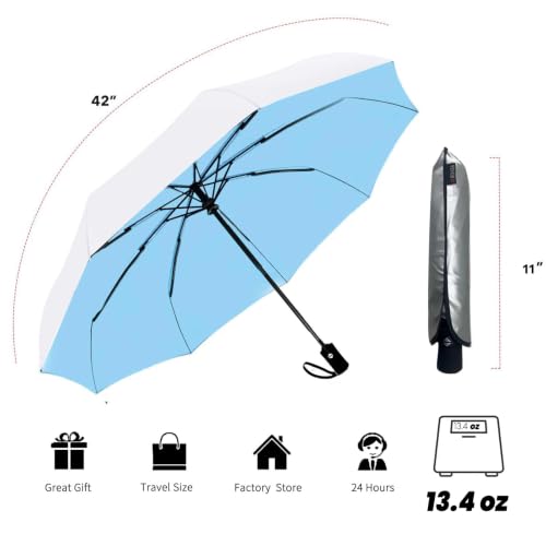 Image of SIEPASA Compact Travel Umbrella - Windproof Auto Open /Close, Small Folding Umbrella for Rain & Sun with UPF50+ - Lightweight Frame, Waterproof - Fits Backpack, Purse, Suitcase.(Silver /Blue)