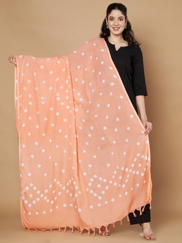 Image of Women's Cotton Rayon Bandhani Print Dupatta with Tassels 2.25 Meters | Women's cotton printed dupatta with tassels.