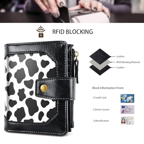 Image of Women Leather Wallet RFID Blocking Small Bifold Zipper Pocket Wallet Card Case Purse with ID Window, Cow