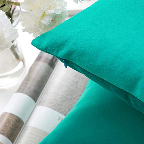 Phantoscope Pack of 2 Velvet Decorative Throw Pillow Covers Soft Solid Square Cushion Case for Couch Turquoise 20 x 20 inches 50 x 50 cm