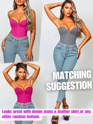 Image of ChiaoLezhee Heart Corset Top For Women, Sexy Concert Outfits Going Out, Strapless Crop Top, Overbust Bustier