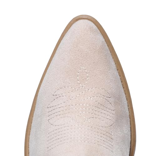 Image of IXU Cowboy Boots for Women Wide Suede Ankle Western Cowgirl Boots Mid Calf Pointed Toe Short Chunky Classic Booties
