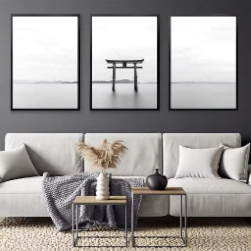 Peinture abstrait paysage marin noir blanc toile moderne 40x60 cm