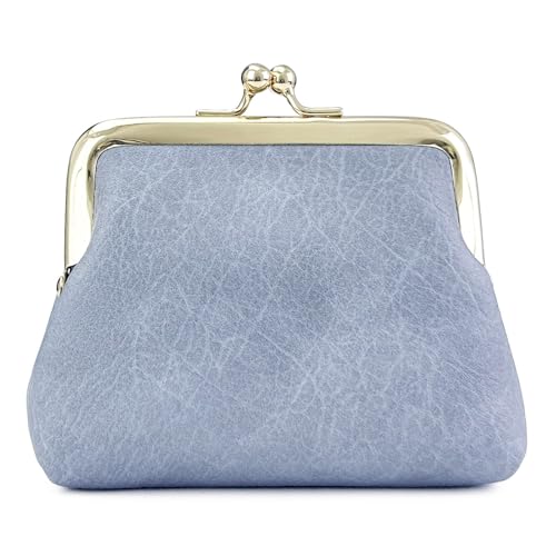Coin Purse, Small PU Leather Change Purse, Coin Wallet with Clasp, Car Change Holder Pouch for Woman and Men (Sky Blue)