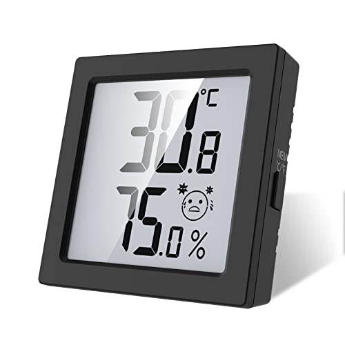 LEVIPE Mini Thermomètre Intérieur, Hygrometre Interieur de Haute Précision, ℃/℉Commutable, pour Détecter humidité et la température, Indication du Niveau de Confort, Portable Noir Cover