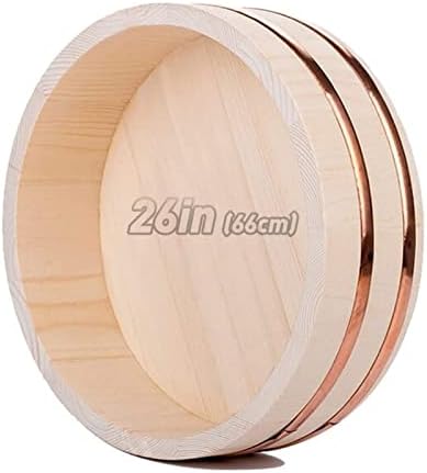 Oversized Wooden Hangiri Sushi Rice Mixing Bowl Tub Copper Bands Large Japanese Sushi Oke Diameter 26 In/66cm for Restaurants and Dining Rooms,Free Sushi Tools