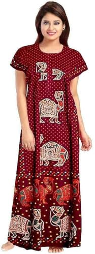 Image of YUKATA Nighty for Women Cotton Printed Maxi Gown Ankle Length Nighty Night Dress Gown for Women Maxi - Free Size (Pack of 2)