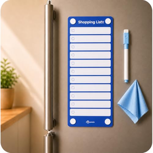 Image of Shopping List Fridge Magnet with Marker | Smart Planning & Shopping for Family, Working Professionals| to Do List | Acrylic Magnetic Notepad for Kitchen Organisation - Blue