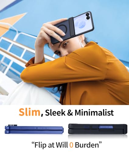 Image of FNTCASE for Samsung Galaxy Z Flip 8 Case: [Hinge Protection + Screen Protector] [Fit for Magsafe] Military Grade Drop Proof, Translucent Matte Protective Phone Cover - Black