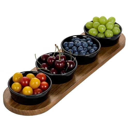 Image of keramwerk 170ml Black Ceramic Chips and Dip Serving Platter for Olive Cracker Tray,Small 4Inch Bowls Cranberry Sauce Relish Dish for Appetizer,Side Dishes,Cheese Ball,Dipping,Dessert,Salsa,Tapas