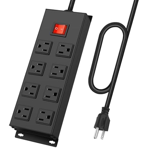 HHSOET Metal Magnetic Power Strip, 8 Outlet Mountable Socket, Wall Mount Heavy Duty Surge Protector, Catering for Your Every Need, Gaming Table Outlet with 3 FT Power Cord.(Black) Cover