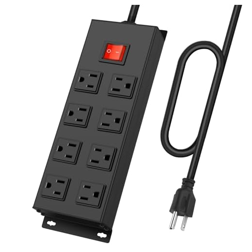 HHSOET Metal Magnetic Power Strip, 8 Outlet Mountable Socket, Wall Mount Heavy Duty Surge Protector, Catering for Your Every Need, Gaming Table Outlet with 10 FT Power Cord.(Black)