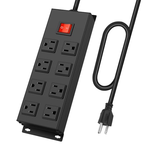 HHSOET Metal Magnetic Power Strip, 8 Outlet Mountable Socket, Wall Mount Heavy Duty Surge Protector, Catering for Your Every Need, Gaming Table Outlet with 6 FT Power Cord.(Black)
