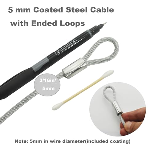 Image of 20 inch (50cm) 5mm Stainless Security Cables Tether,Braided Steel Vinyl Coated Safety Strap Luggage Lock,Flexible Wire Lead Chain Leash with Double Loops, Clear 4Pcs