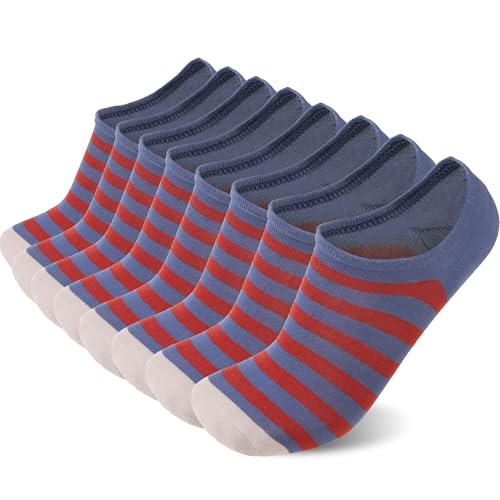 Sunew Hidden Comfort Performance No Show Low Cut Athletic Running Socks for Men and Women Stripe 8 Pairs Large