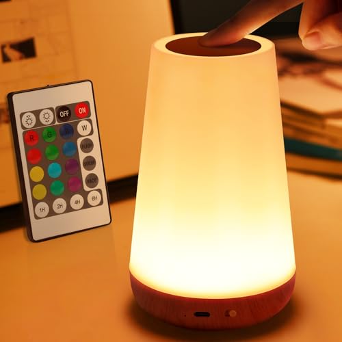 Image of Auxmir LED Night Light Bedside Lamp Touch and Remote Control Dimmable Tabletop 13 Colors Changing 5 Brightness Adjustable Rechargeable Portable Lamp for Baby Kids Bedroom Living Room Outdoor Camping