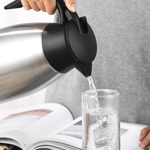 Image of 68oz Thermal Coffee Carafe, 2 Pack Airpot Insulated Coffee Urns Stainless Steel Vacuum Thermal Pot Dispenser for Coffee, Hot Water, Tea, Hot Beverage - Keep 12 Hours Hot, 24 Hours Cold (Silver,Silver)