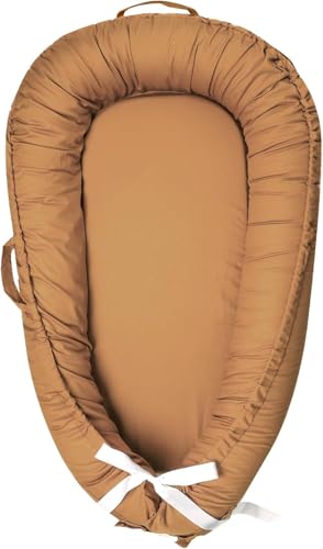 Baby Lounger Soft Breathable Cotton Baby Nests for Newborn Portable and Washable Infant Nest Cover Reversible Infant Bed for Boys Girls(Brown)