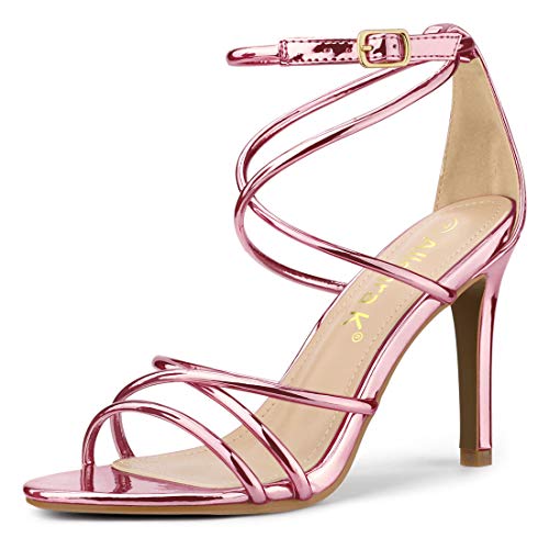 Allegra K Women's Strappy Straps Stiletto Heel Pink Sandals 7 M US
