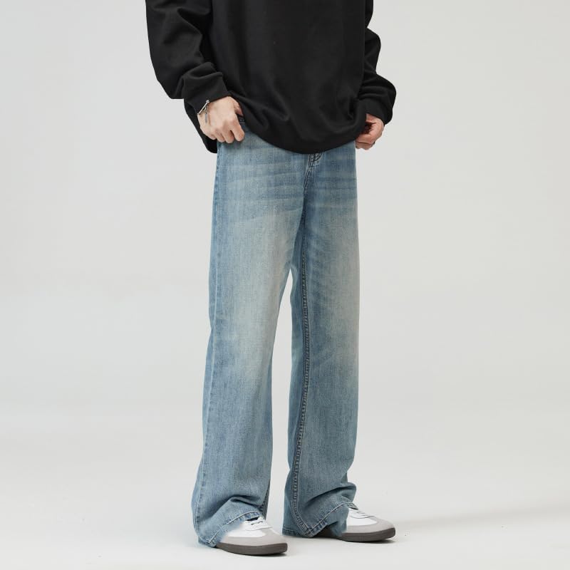 Men's Jeans American Street Sky Blue Denim Casual Elastic Waist Pants3