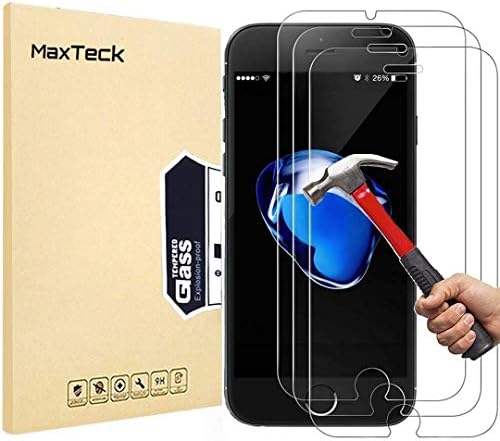 [3Pack] iPhone 8 Plus 7 Plus Screen Protector, MaxTeck 0.26mm 9H Tempered Glass Screen Protector Anti-Shatter Film for iPhone 8 Plus / 7 Plus 5.5" inch - [3D Touch Compatible]