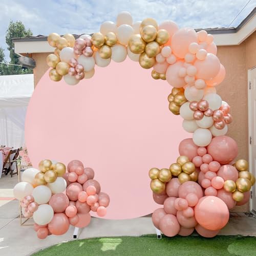 Image of Light Peach Round Backdrop Cover 7.2ft Light Peach Circle Arch Cover Birthday Photo Photography Background for Party Baby Shower Wedding Decorations