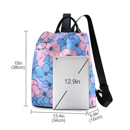KLL Multi-small Flowers Pink Light Blue Fashion backpacks for women casual large backpack for women for Travel, Work, Everyday with Pom-pom keychain3