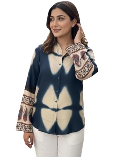 Image of GRECIILOOKS Women Printed Formal Shirt | Stylish Office Top | Casual Full Sleeve Shirts | Trendy Summer Tops | Smart Casual Printed Top for Women's | French Crep Button Down Modern Fit