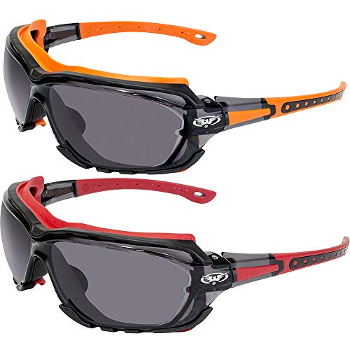 Global Vision 2 Pairs of Octane Padded Safety Glasses Orange + Red Gaskets Smoke Lens