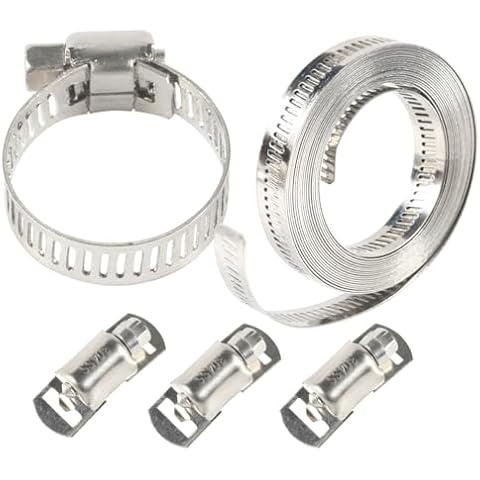 10PCS 304 Stainless Steel Worm Gear Hose Clamps 13-19MM+Cut-To-Fit 11.5 FT Metal Strap Large Adjustable Band Duct Pipe Metal Clamp Strapping+10 Fasteners +2Wrench Cover