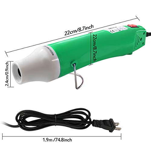 Mlife Mini Heat Gun - 300 Watt - Dual-Temperature Heat Tool with 6.5FT Power Cord for DIY Acrylic Resin Cups Tumblers Embossing Shrink Wrapping Paint Drying Crafts Electronics DIY (Light Green)