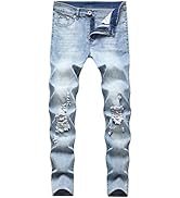 LONGBIDA Men's Ripped Slim Fit Skinny Destroyed Distressed Tapered Leg Jeans