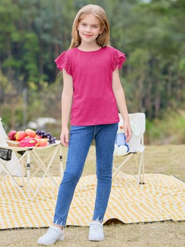 Image of Imily Bela Girls Ruffle Sleeve Shirts Crewneck Eyelet Tops 4-15 Years