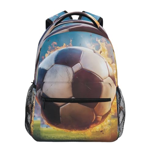 Soccer Football Fire Stylish Backpack for School Boys Girls Adults Kids Bookbag Laptop Bag 18L