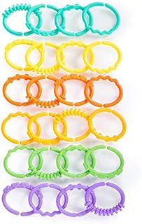 Bright Starts, Lots of Links Rings Toys, Soothing & Teething Toy, Clip on Pram, Pushchair or Car Seat, Textured Sensory Toy, Stroller Take Along Toy, BPA-Free, 24 Pcs, Ages 0 Months +