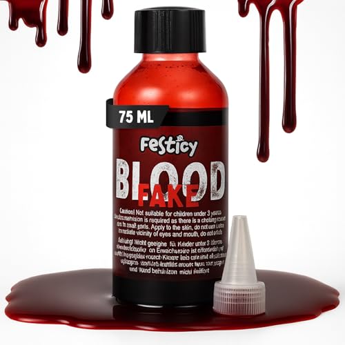 Festicy Faux sang 75 ml I Faux sang réaliste pour le maquillage d'Halloween I Faux sang lavable Halloween I Pour la peau I Maquillage d'Halloween I Faux sang