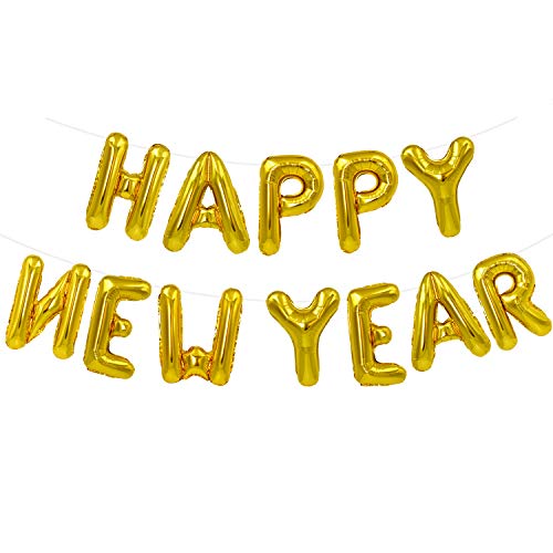 Image of TONIFUL Gold Happy New Year Balloons 16 Inches Mylar Foil Letter Sign Banner balloon For 2025 New Years Eve Party Anniversary Decor Home Party Decorations
