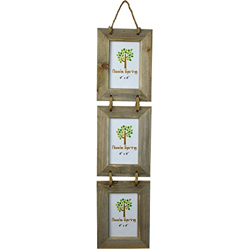Nicola Spring Hanging 3-Photo Frame - Fits Photo Size 4 x 6 (10 x 15cm) - Pack of 1 - Rustic Natural Wooden Picture Frame Wall Mounted Portrait Orientation Rope Hanging Certificate Poster
