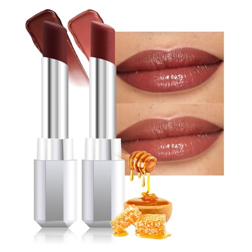 Image of evpct 2Pcs Nude Brown Honey Lipstick Tinted Lip Balm, Moisturizing Tinted Lip Oil Stick Lipstick for Older Women, Sheer Lightweight Hydrating Nourishing Shine Tinted Lip Balm Color Gloss Tint Stain
