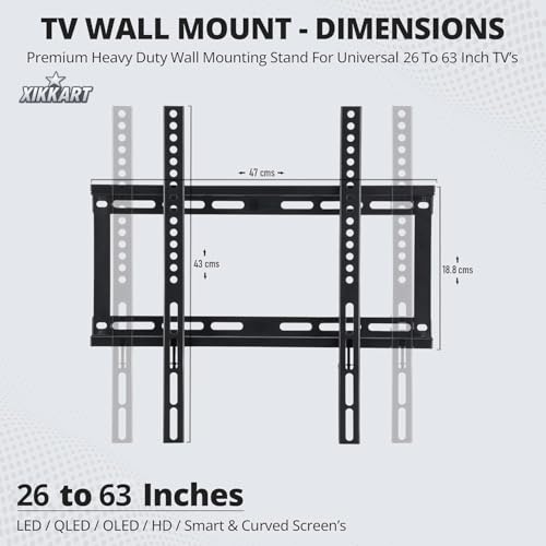 Image of XIKKART TV Wall Mount Bracket for 26-63 Inch LED LCD Smart TVs | Universal Fixed Wall Mount Stand | Heavy Duty Low Profile TV Mount | VESA Compatible Flat Screen TV Bracket