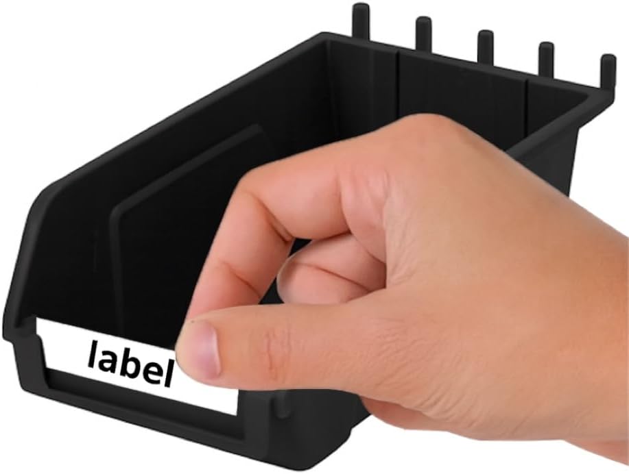 Pegboard Bins with Label Holder – Compatible with Pegboard, Slatwall and, Gridwall – Organizer for Garage, Workshops & Retail Store (Black 10 Pack, Hobibox Long)