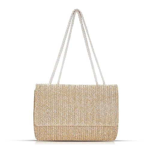 Women's Khaki Straw Crossbody Bag, Large Capacity, Summer Travel Handbag (10.6