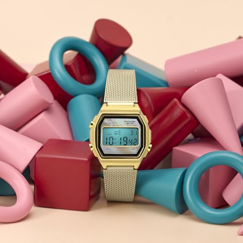 Image of Sonata Poze 8 Quartz Digital with Beige Dial Beige Mesh Strap Watch for Women - SP80170YM01W
