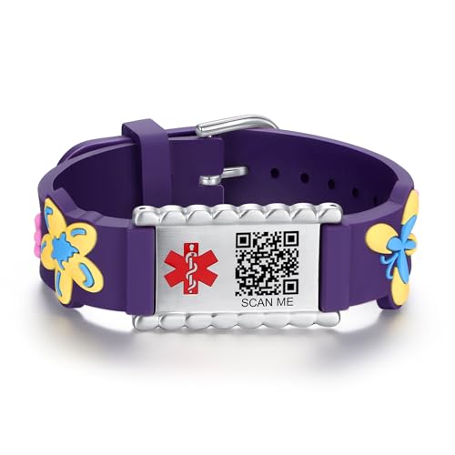 Image of LinnaLove Medical Alert ID Bracelet - Custom or Pre-Engraved, QR Code Available,Blue Dinosaur Band