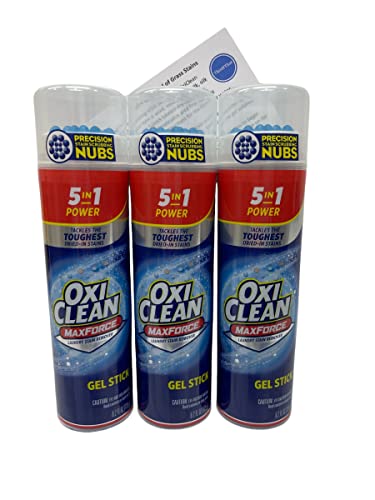 Oxiclean Maxforce 5 In 1 Laundry Stain Remover Gel Stick Bundle: (3) 6.2Oz Sticks & Thisnthat Tip Card #TOP4