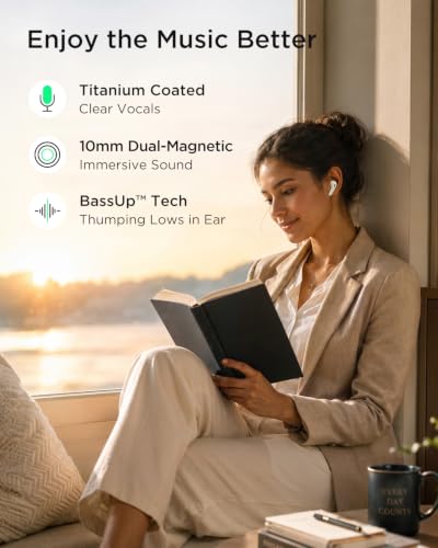 Image of TALIX T30 Noise Cancelling Earbuds with Phone Stand, Punchy Bass, 4-Mic, True Wireless Bluetooth 6.0 in Ear Headphones, 28H Playtime, IPX4(Off-White)