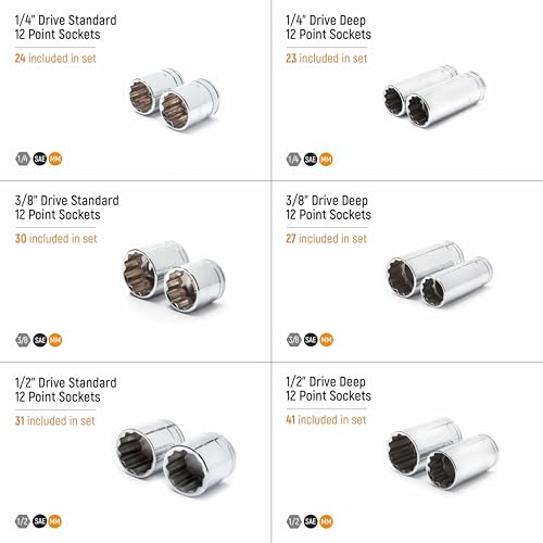 Image of GEARWRENCH 176 Piece 1 /4 inch, 3 /8 inch & 1 /2 inch Drive 12 Point Standard and Deep SAE /Metric Master Socket Set - 89074